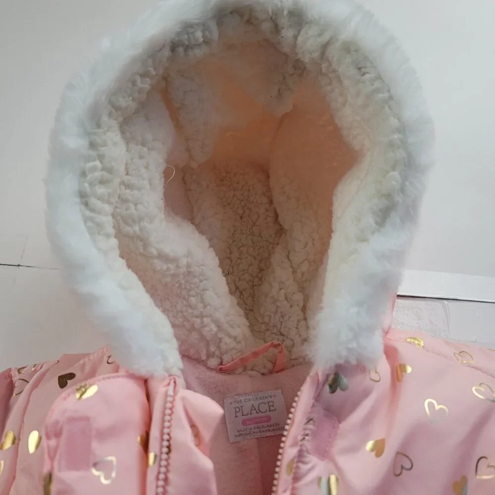 The Children’s Place Baby Girl Snowsuit 6-9M Pink Gold Hearts